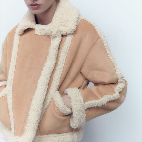 Zara DOUBLE FACED JACKET WITH FAUX SHEARLING - Picture 10 of 10